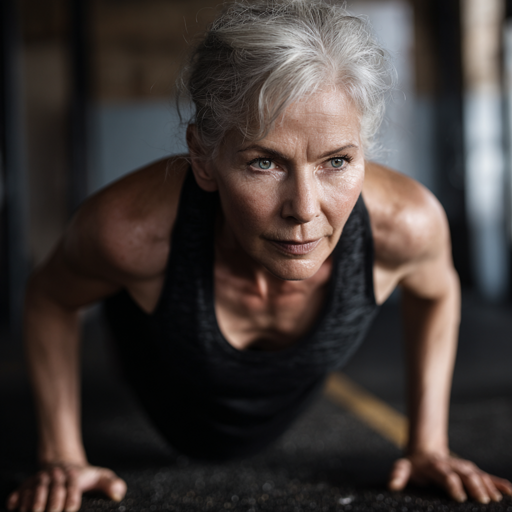 mature person exercising with confidence and determination